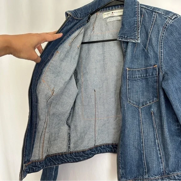 Tommy Hilfiger Women's Nautical Print Long Sleeve Full Zipper Denim Jacket sz SP - Picture 12 of 15